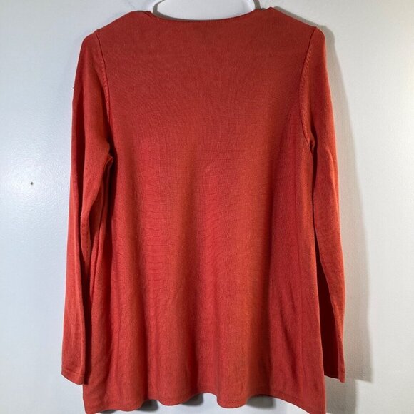 Womens Eileen Fisher Silk Blend Sweater Crew Neck Orange M Tencel Silk - Picture 2 of 7